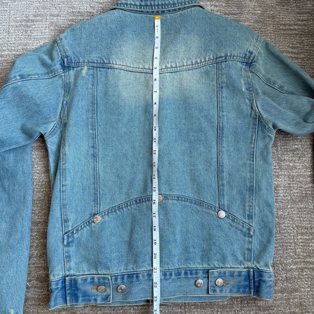 Civil Regime Distressed Denim Belted Trucker Jacket Blue Small - Picture 12 of 16